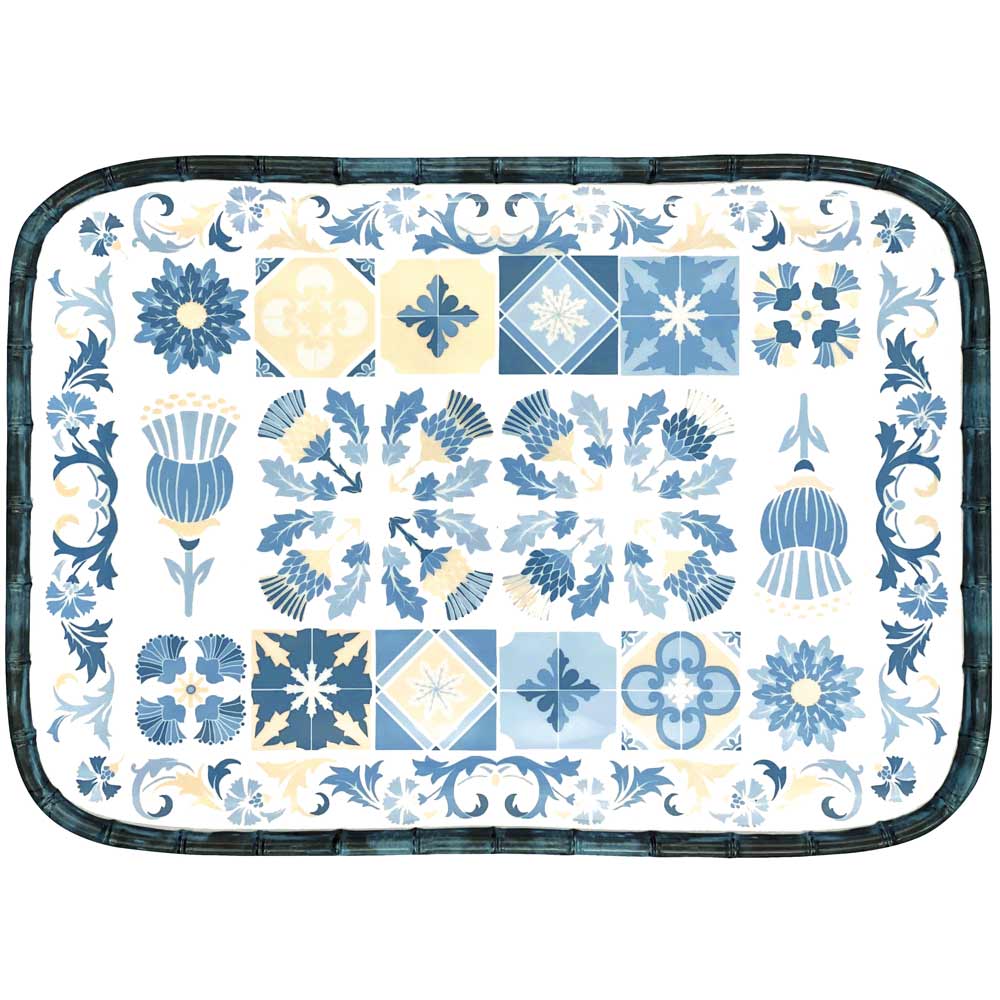 Grand plateau en mélamine pure 45x32 cm bleu et beige Grand plateau en mélamine pure 45x32 cm bleu et beige