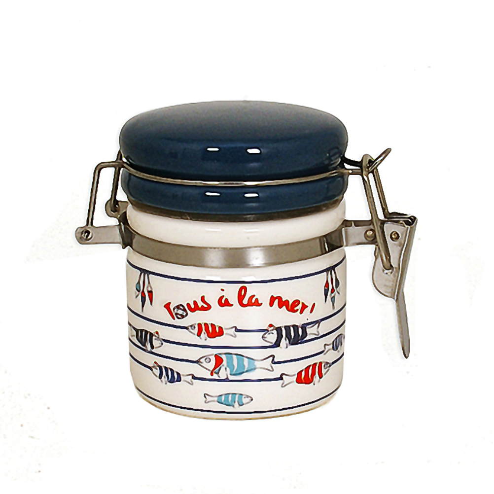 Pot à sel hermétique en faïence avec cuillère en bois Pot à sel hermétique en faïence avec cuillère en bois