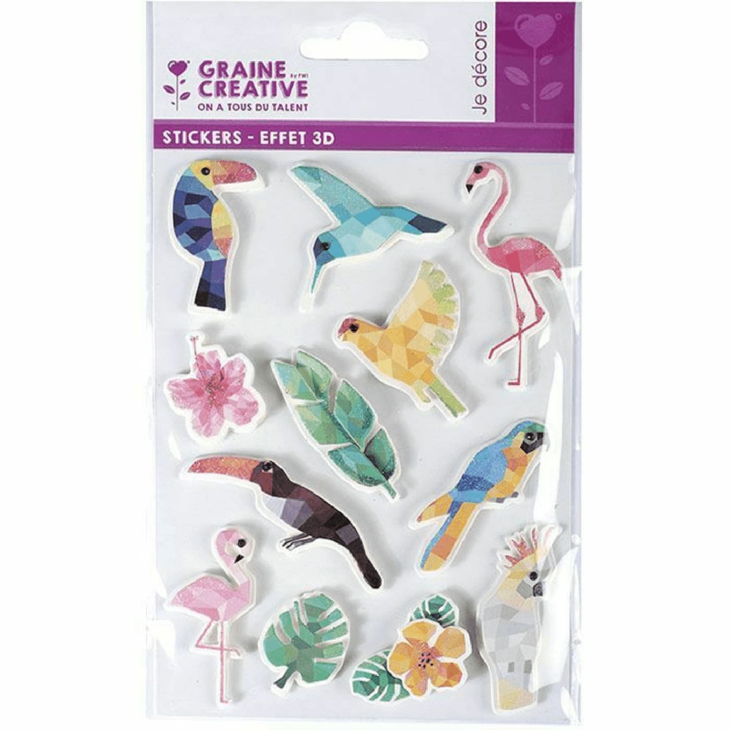12 stickers 3D oiseaux tropicaux 6cm (photo) 12 stickers 3D oiseaux tropicaux 6cm