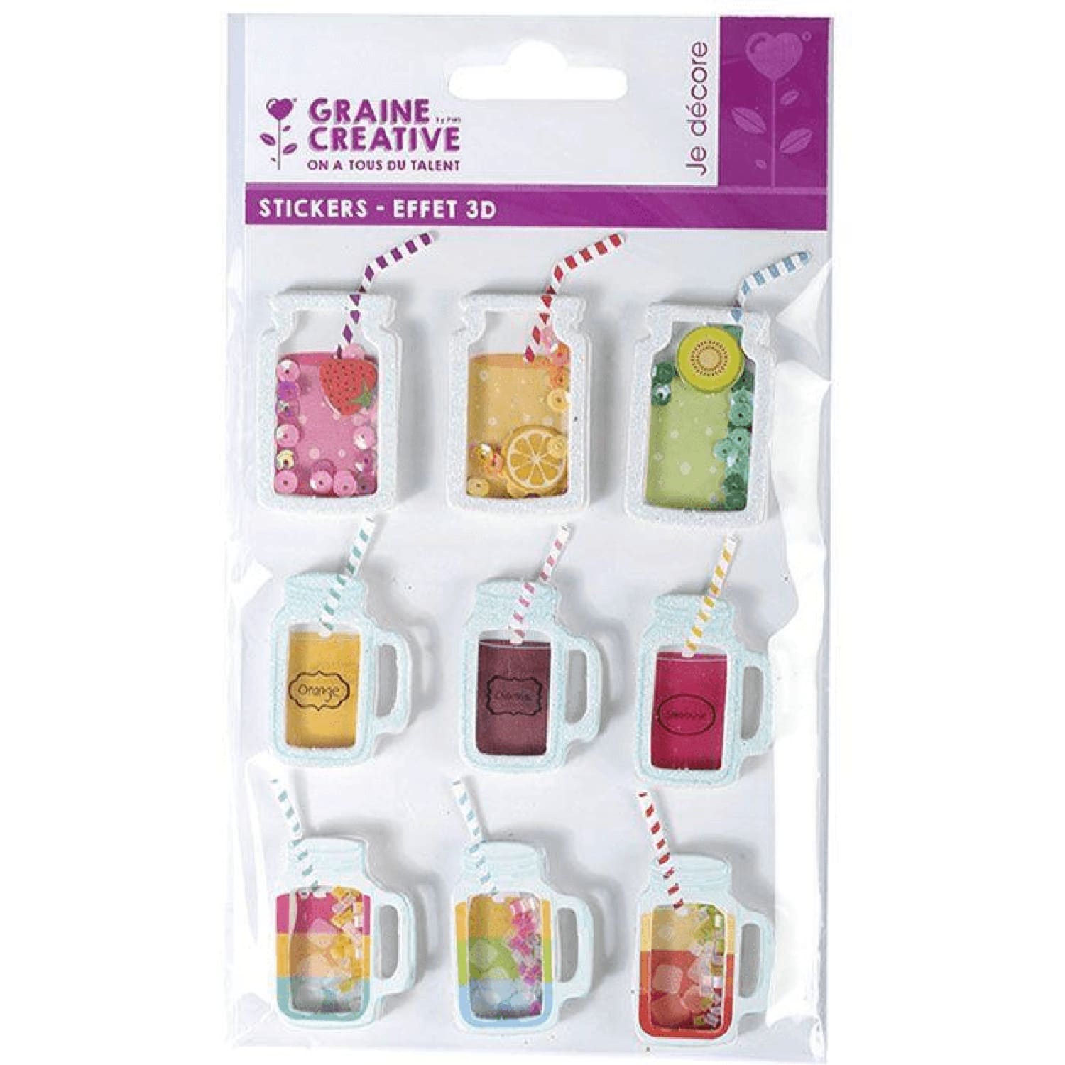 9 stickers 3D boissons mason jars 5cm 9 stickers 3D boissons mason jars 5cm