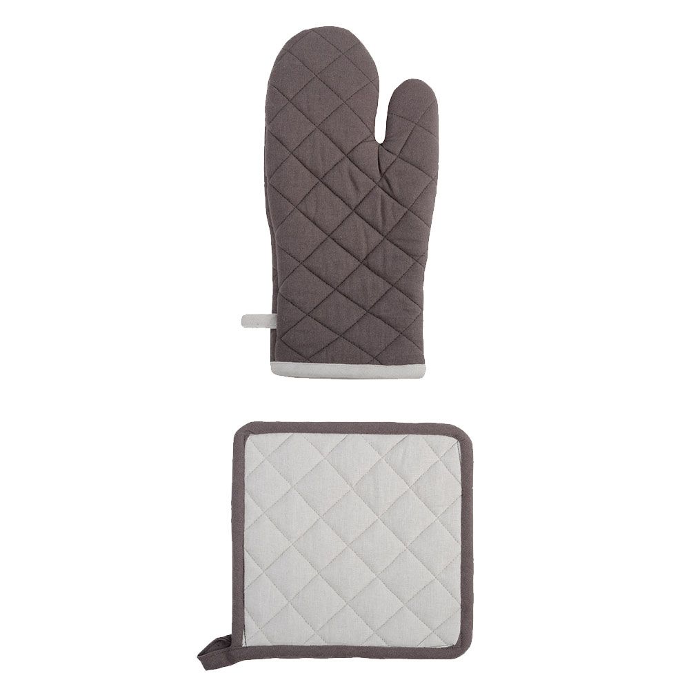 Ensemble gant et manique en coton bicolore (photo) Ensemble gant et manique en coton bicolore