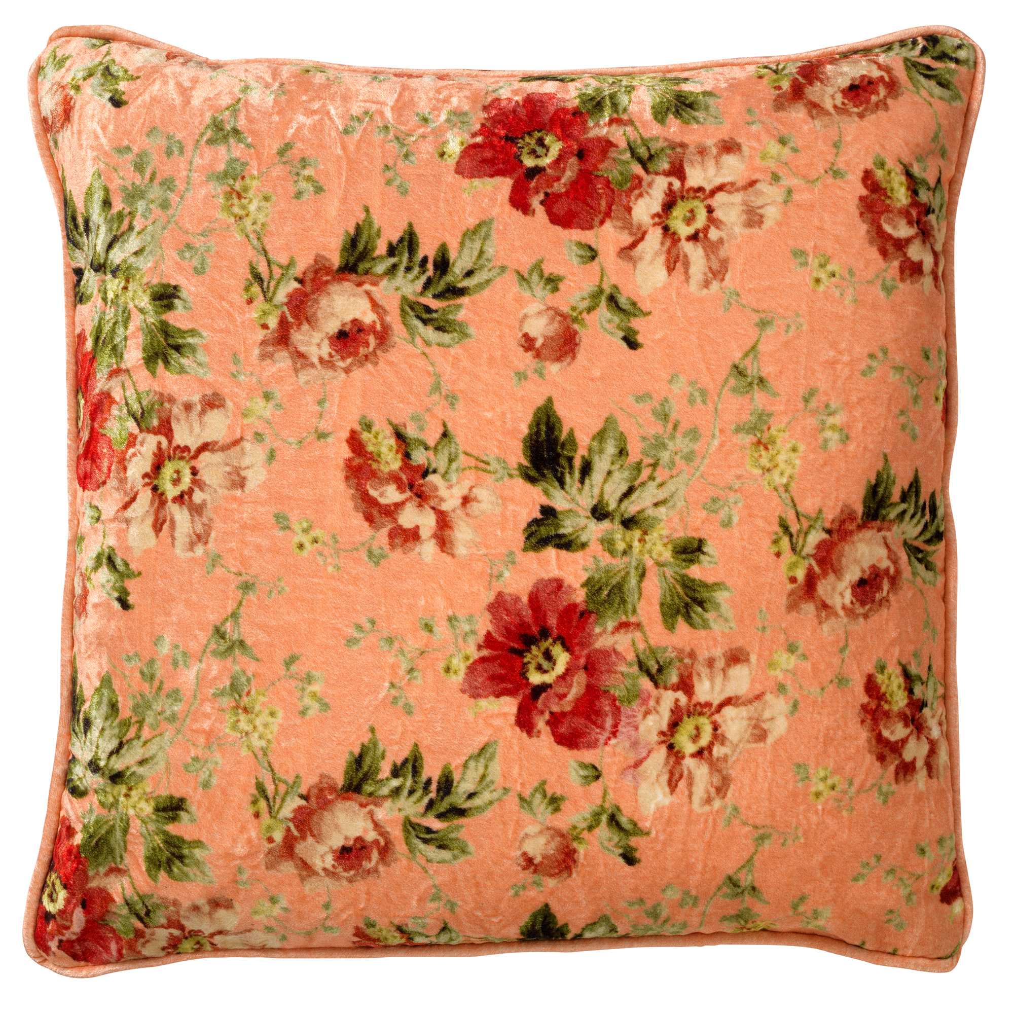 coussin en velours avec fleurs Rose saumon 45x45 (photo) coussin en velours avec fleurs Rose saumon 45x45
