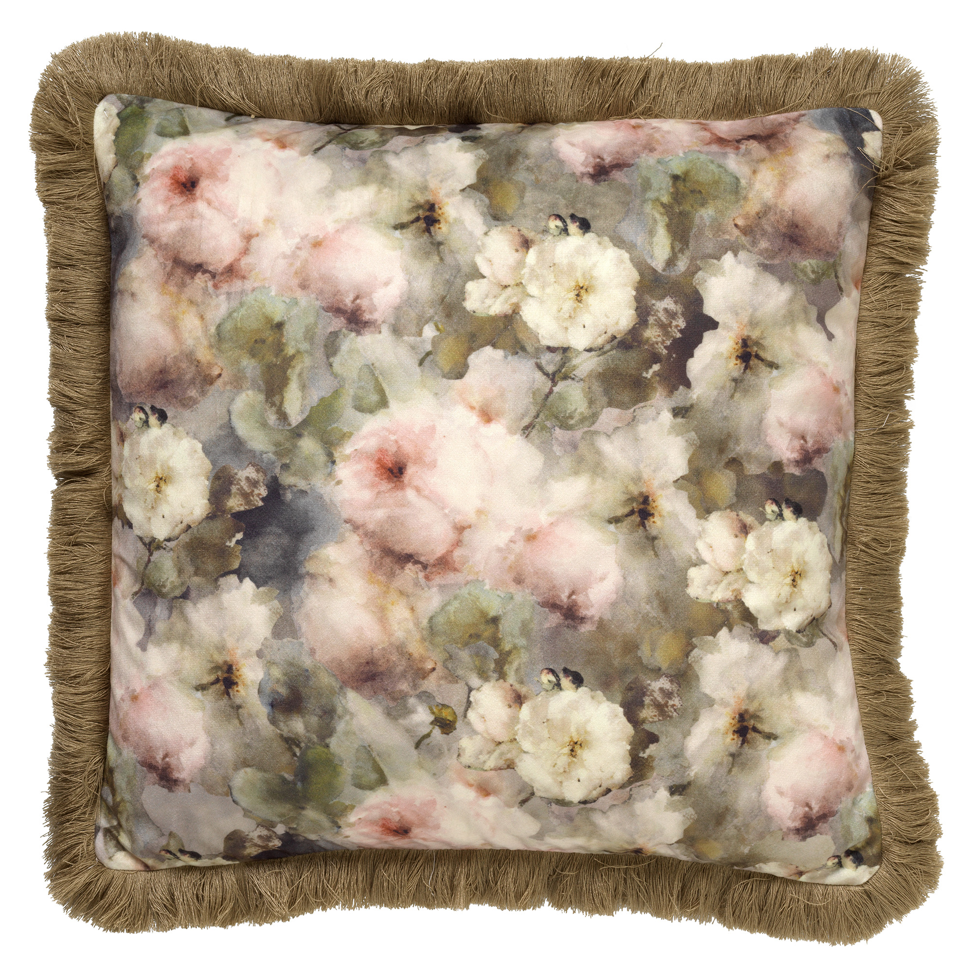coussin en velours avec fleurs Grège 45x45 (photo) coussin en velours avec fleurs Grège 45x45