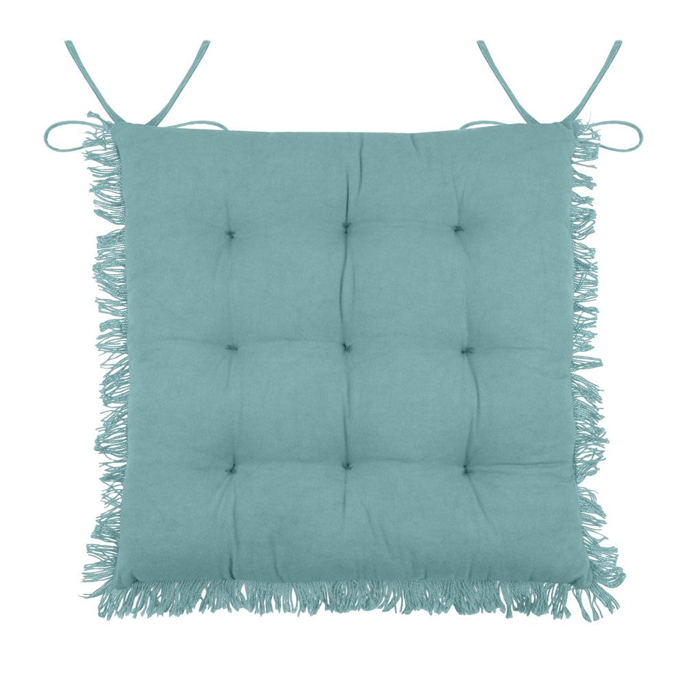 Coussin de chaise en coton bleu à franges 40x40 (photo) Coussin de chaise en coton bleu à franges 40x40