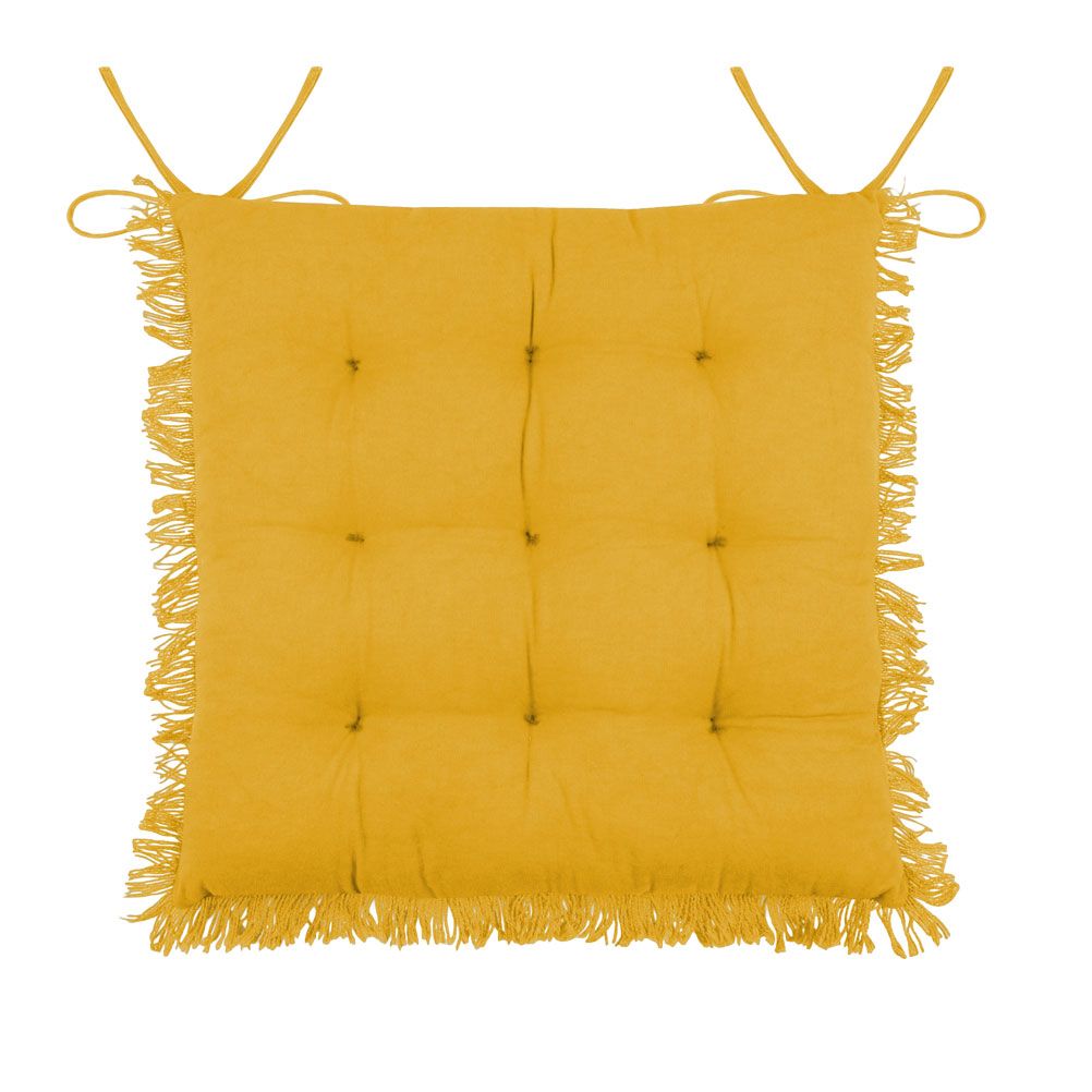 Coussin de chaise en coton jaune à franges 40x40 Coussin de chaise en coton jaune à franges 40x40