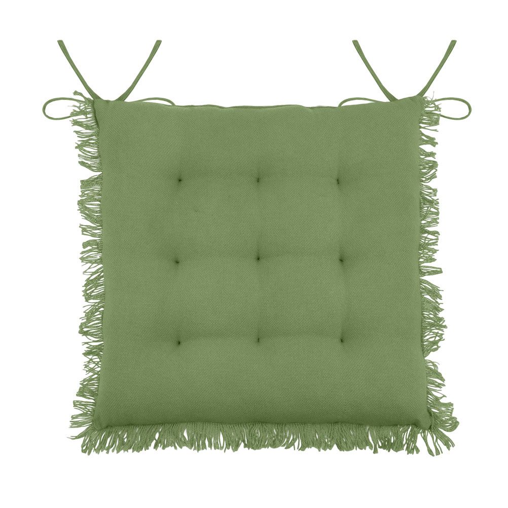 Coussin de chaise en coton vert à franges 40x40 Coussin de chaise en coton vert à franges 40x40