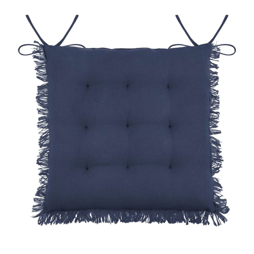 Coussin de chaise en coton bleu marine à franges 40x40 (photo) Coussin de chaise en coton bleu marine à franges 40x40