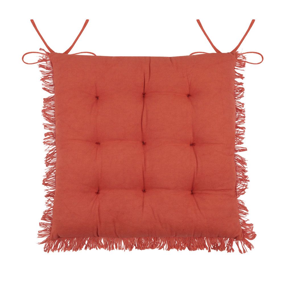 Coussin de chaise en coton terracotta à franges 40x40 (photo) Coussin de chaise en coton terracotta à franges 40x40