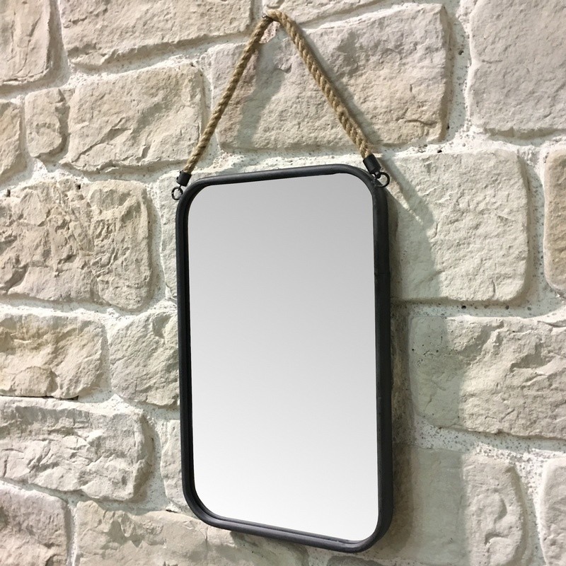 Miroir industriel rectangle corde fer gris 52x33