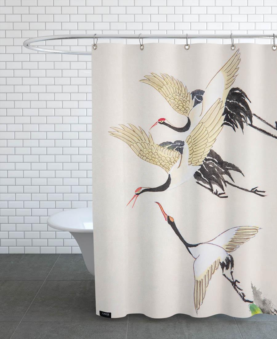 rideau de douche en polyester en blanc ivoire & gris 150x200