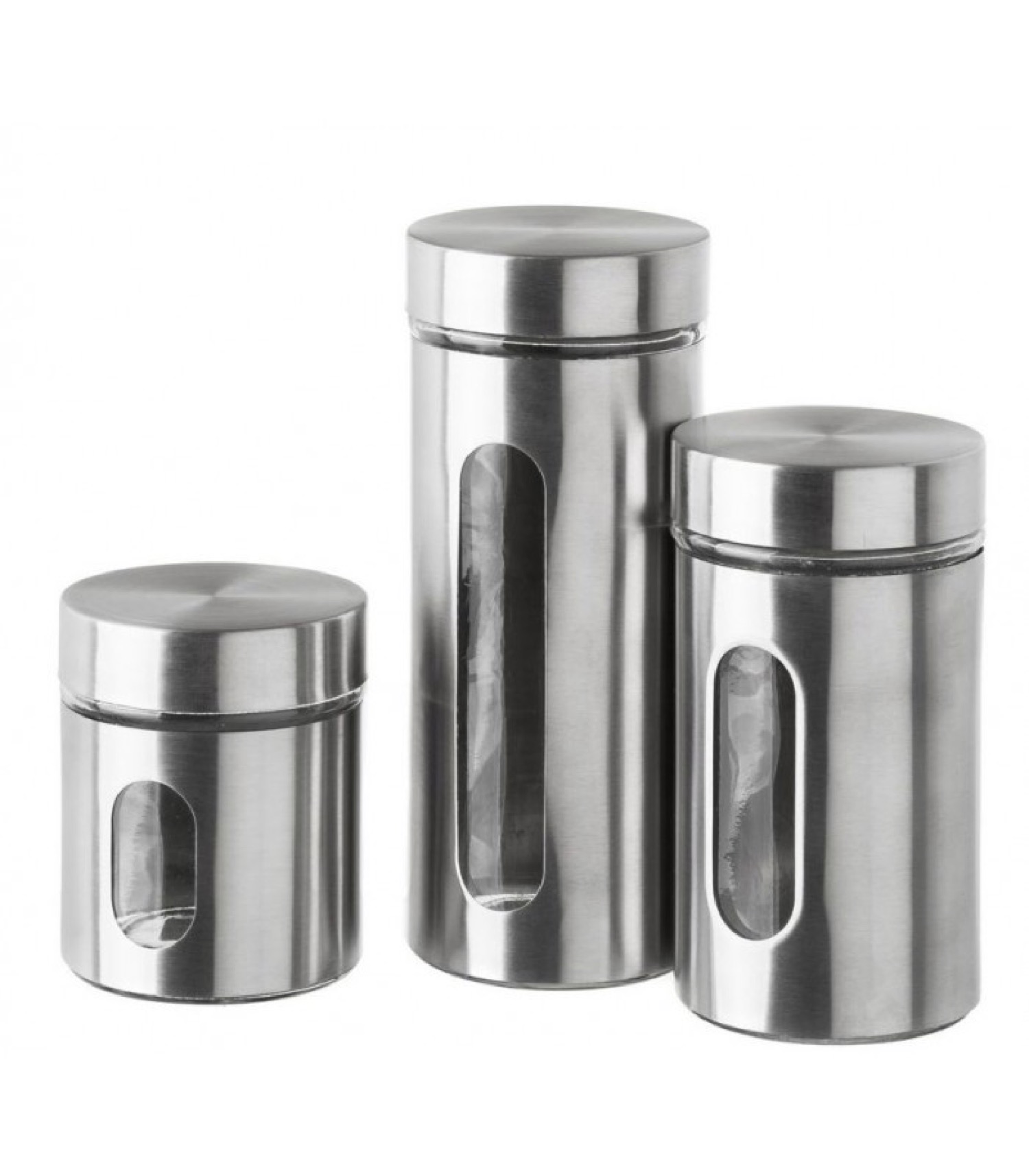 Set de 3 bocaux cuisine en métal argenté Set de 3 bocaux cuisine en métal argenté
