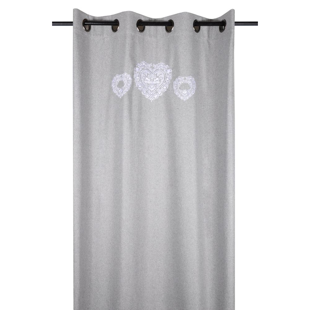 Rideau gris motifs savoyards à œillets 135 x 260 Rochebrune Rideau gris motifs savoyards à œillets 135 x 260 Rochebrune