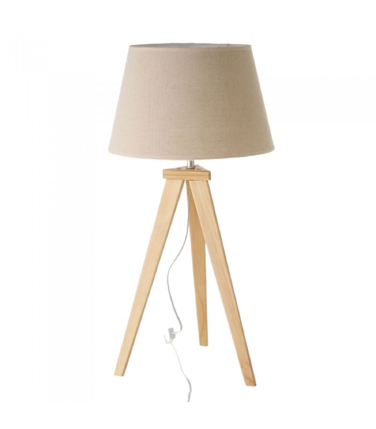 Lampe à poser trépied en bois et abat-jour beige H69,5m