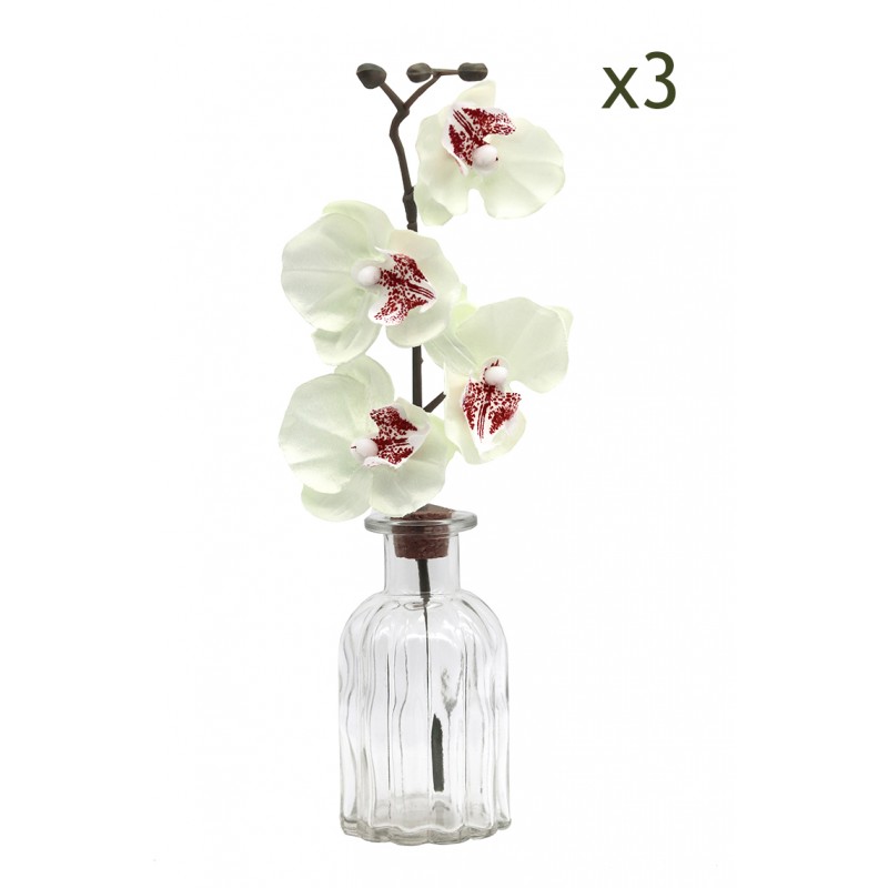3 centres de table en verre + orchidée blanche artificielle 28cm