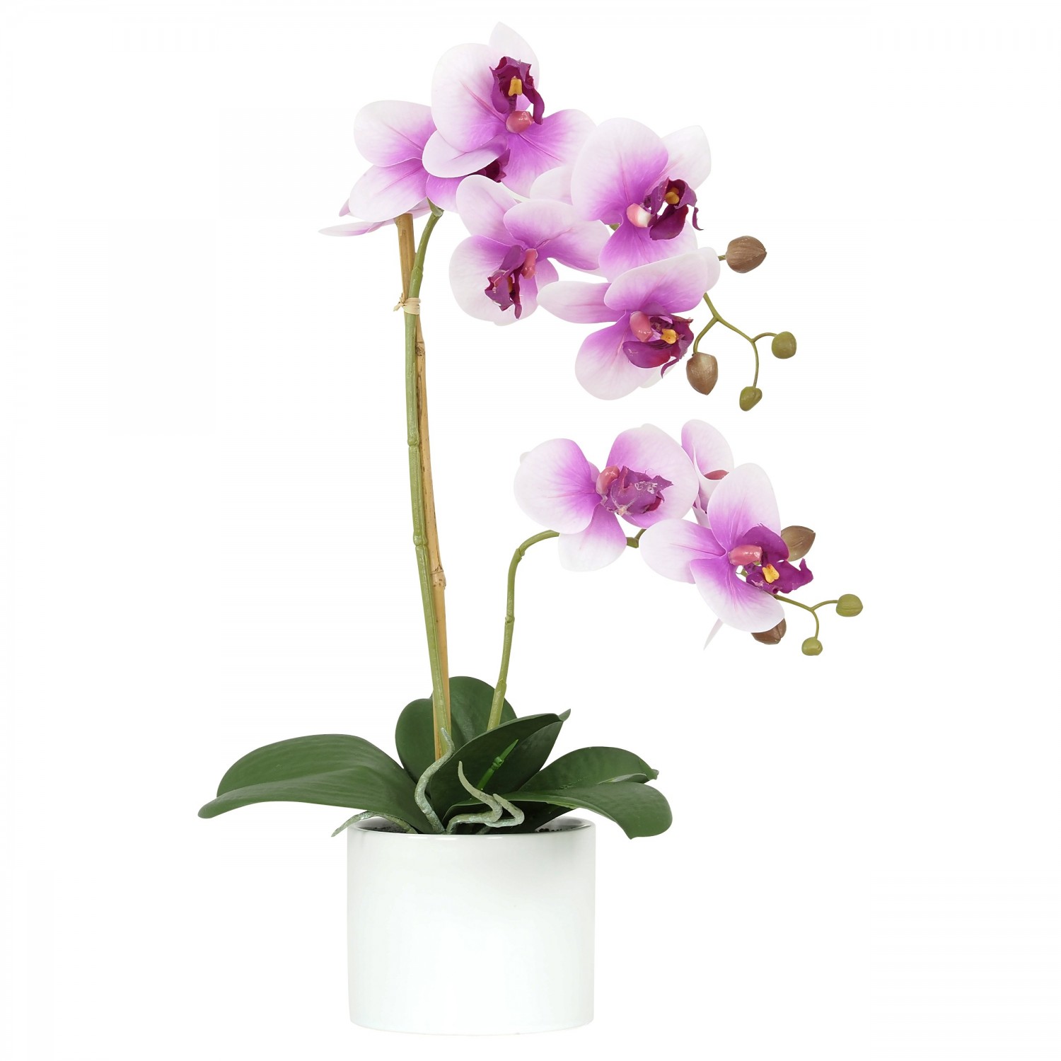 Orchidée fuchsia artificielle toucher naturel pot céramique rond 58cm