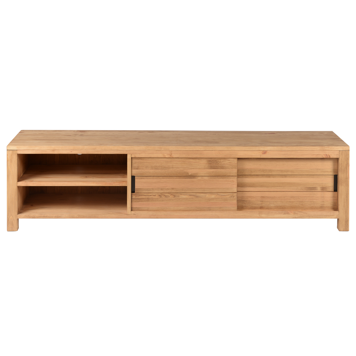 Meuble TV 160 cm pin massif 2 niches 2 portes coulissantes gamme (photo) Meuble TV 160 cm pin massif 2 niches 2 portes coulissantes gamme