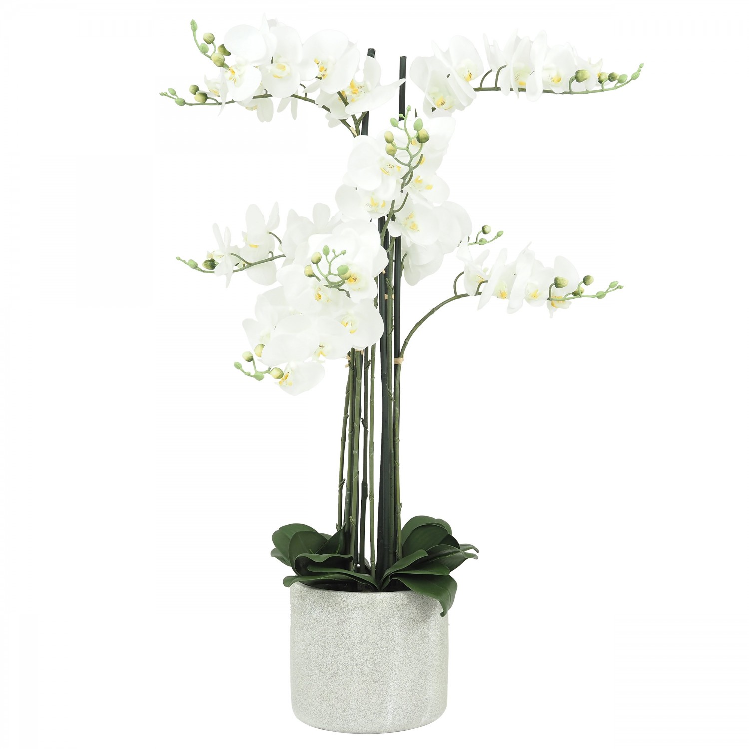 Orchidée blanche géante artificielle 9 branches pot ciment 105 cm