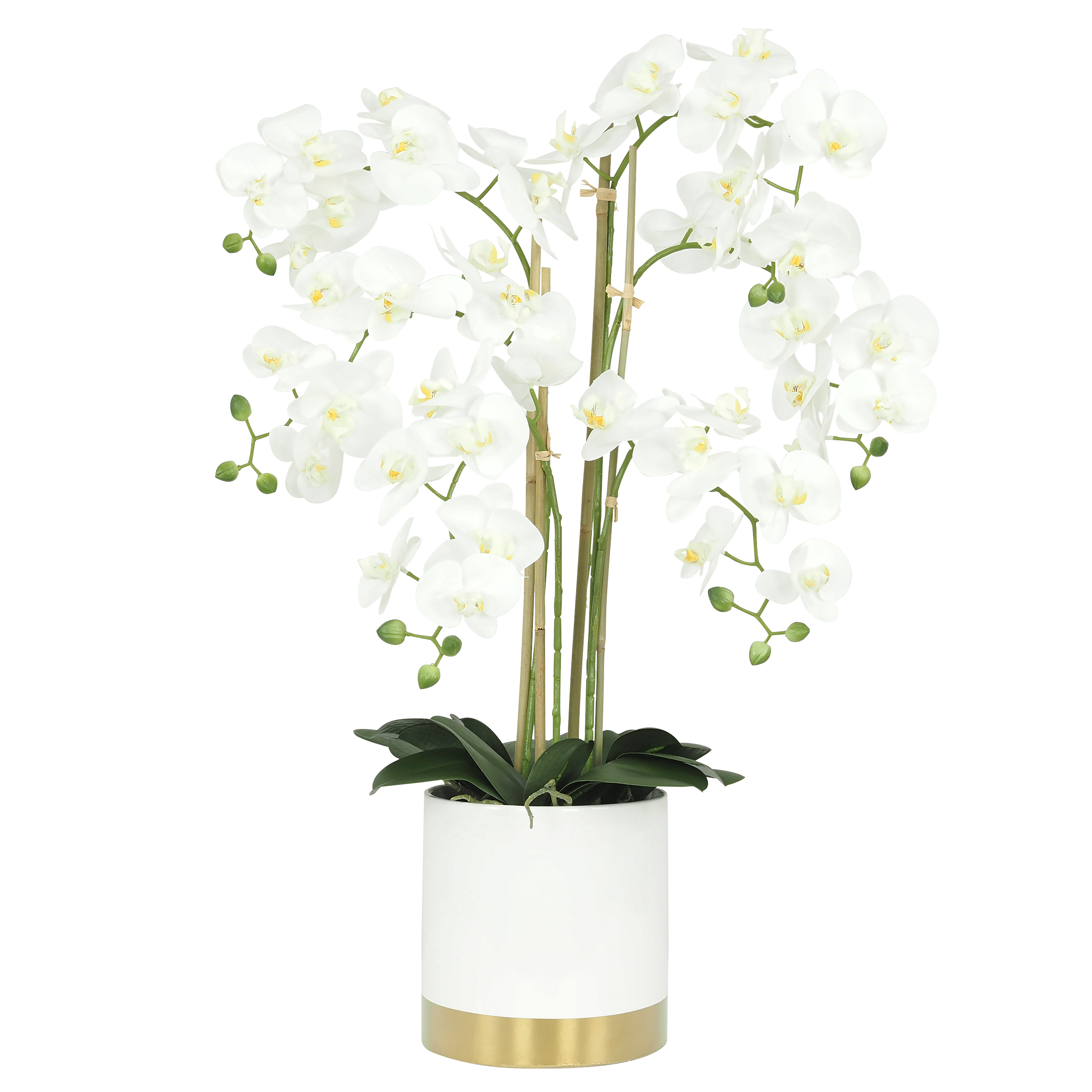Orchidée blanche géante artificielle pot céramique blanc/or 80 cm