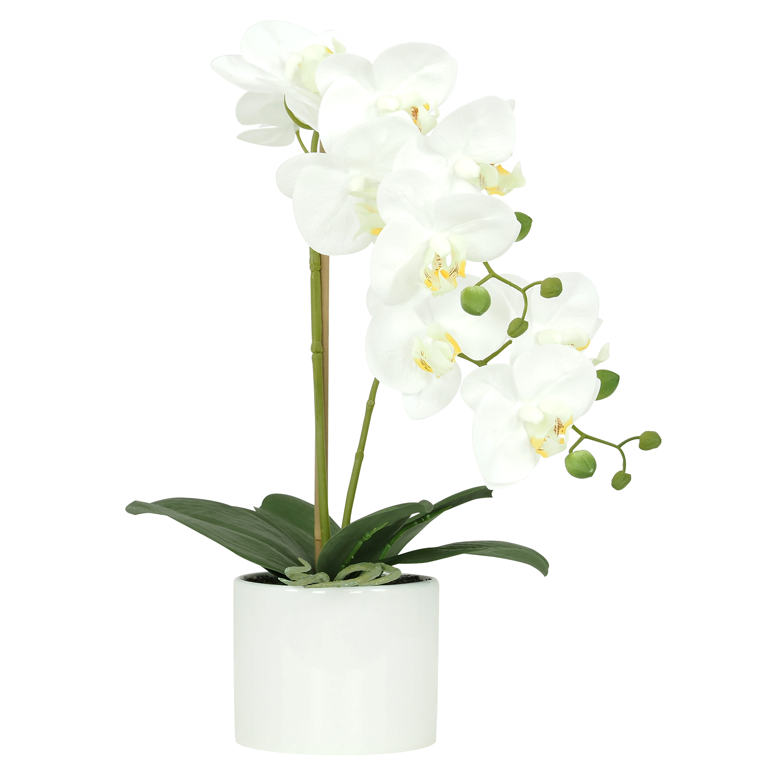 Orchidée blanche artificielle toucher naturel pot céramique rond 58cm