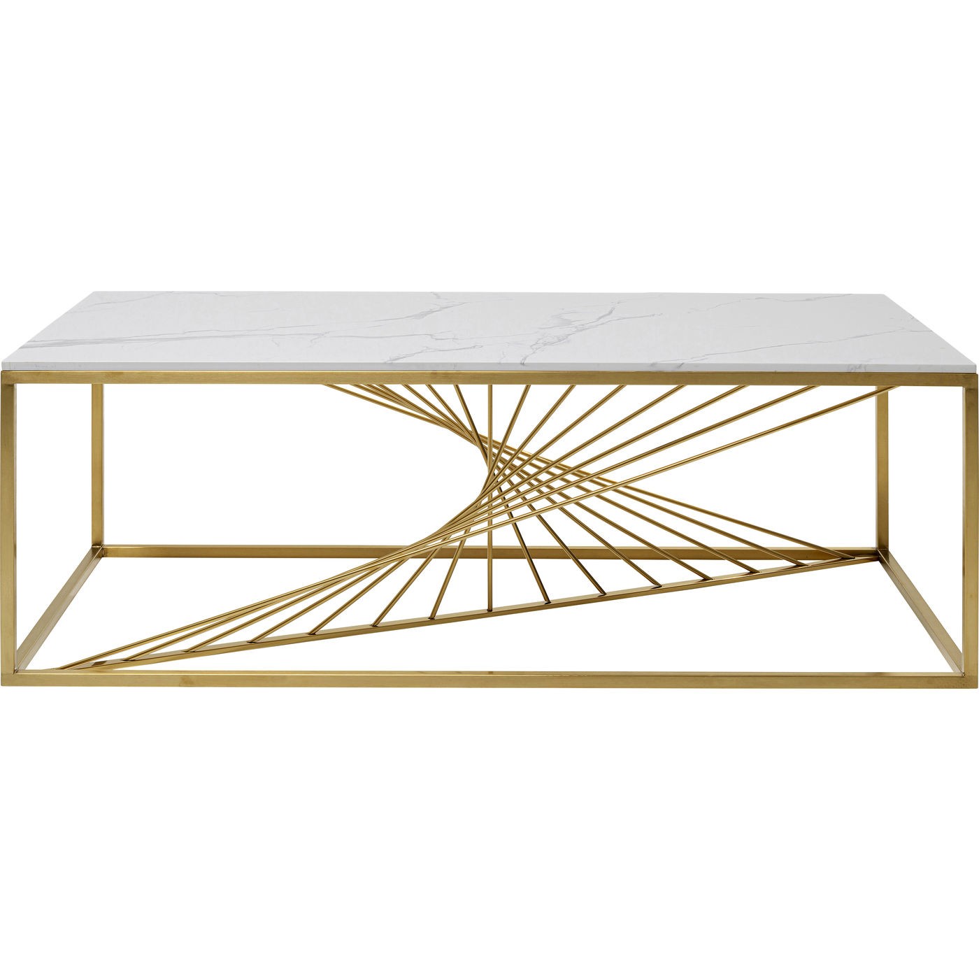 Table basse en verre effet marbre et acier doré 140x70