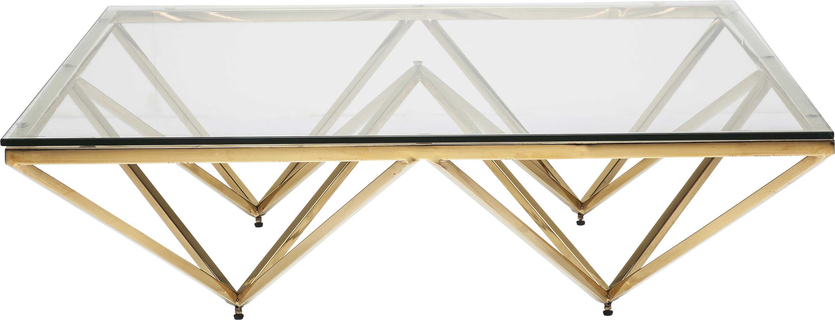 Table basse carrée en acier doré et verre