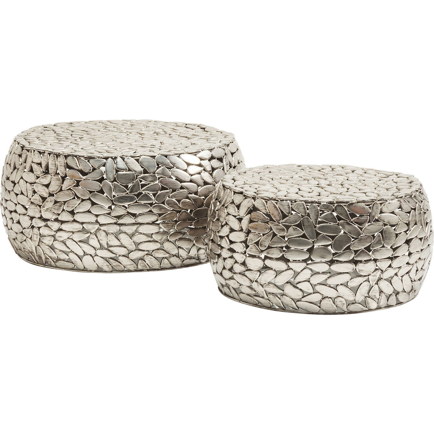 2 tables basses rondes en acier