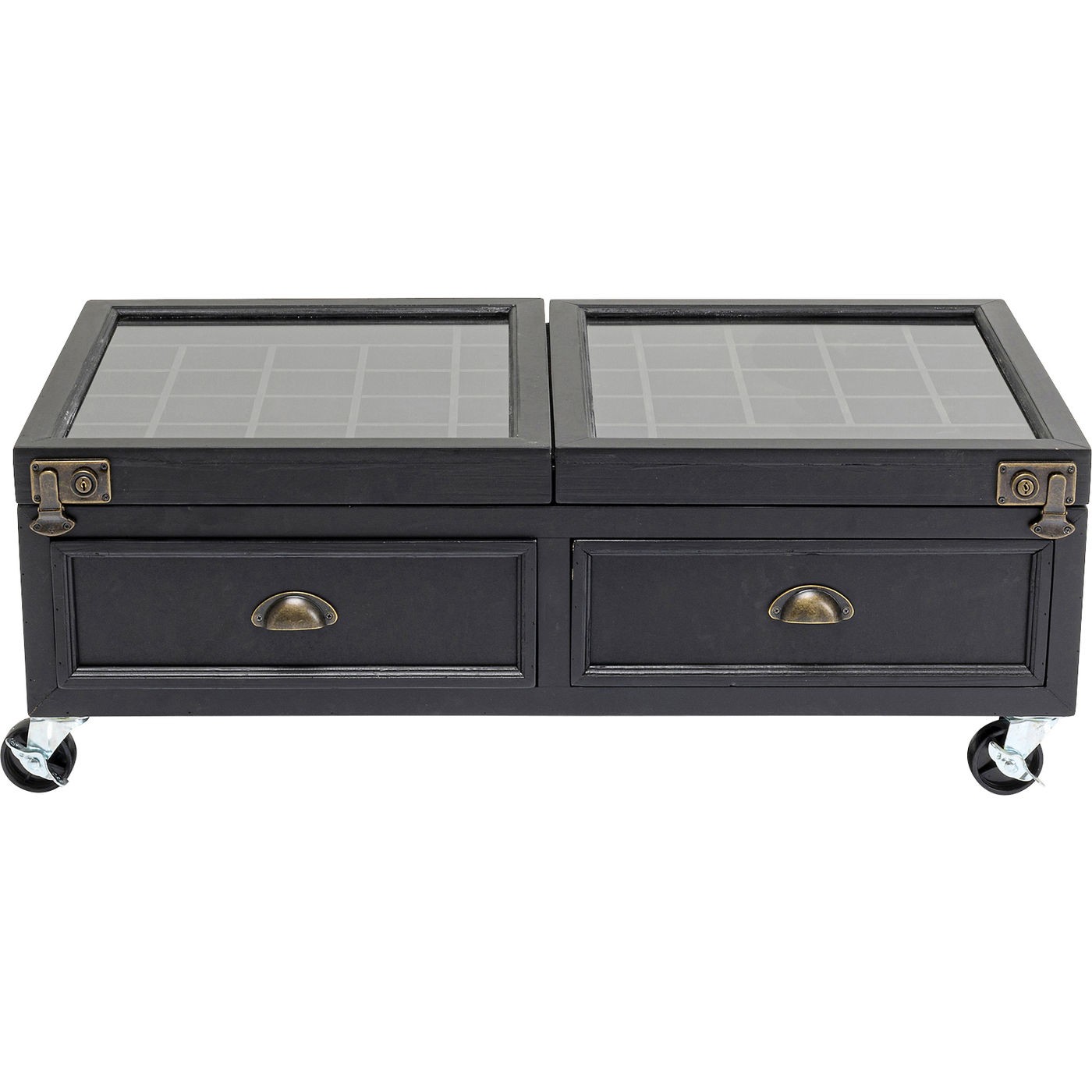 Table basse sur roulettes noire et verre