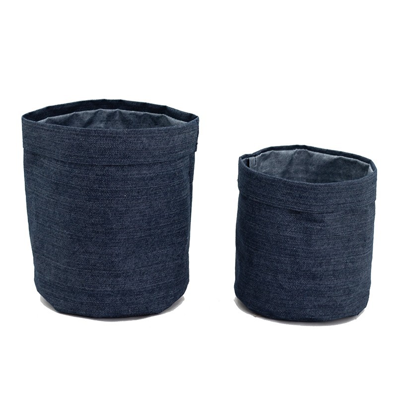Lot de 2 cache-pots jean intérieur plastifié 16/21cm (photo) Lot de 2 cache-pots jean intérieur plastifié 16/21cm