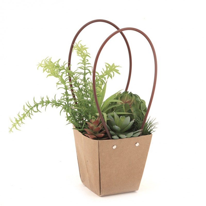 Composition de succulentes artificielles dans panier en kraft 33cm (photo) Composition de succulentes artificielles dans panier en kraft 33cm