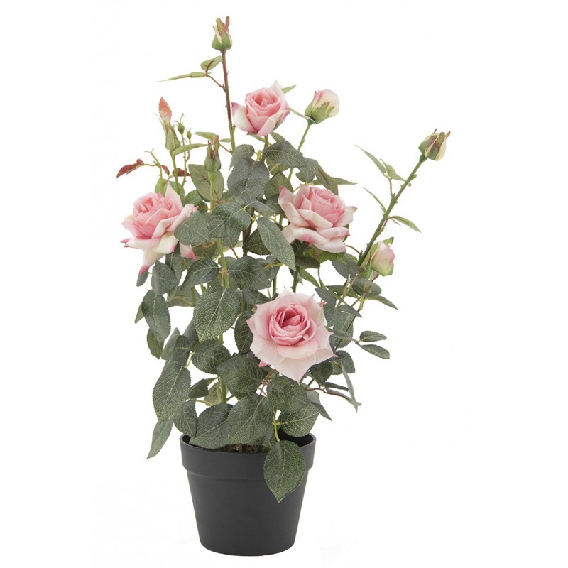 Rosier Artificiel, 4 Fleurs, 6 Boutons de Rose, H.70cm, Rose