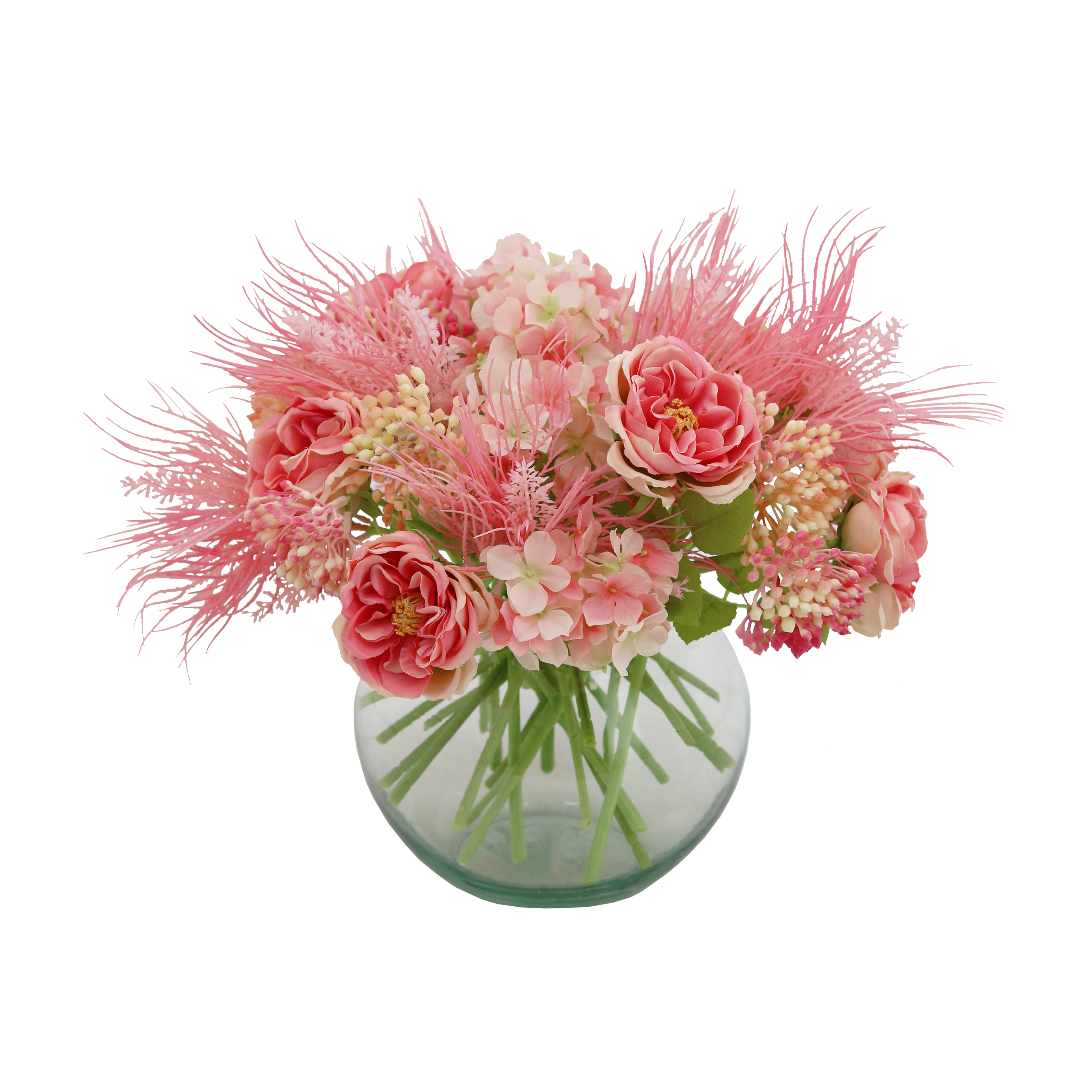 Bouquet champêtre artificiel de 36 tiges de fleurs roses 25cm (photo) Bouquet champêtre artificiel de 36 tiges de fleurs roses 25cm