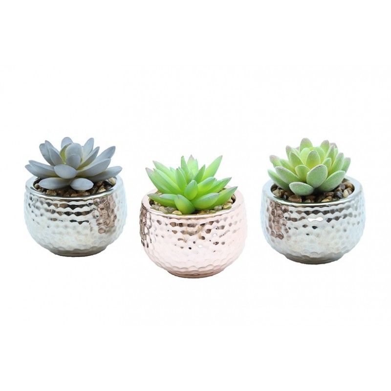 3 succulentes artif argent/cuivre 8 cm 3 succulentes artif argent/cuivre 8 cm