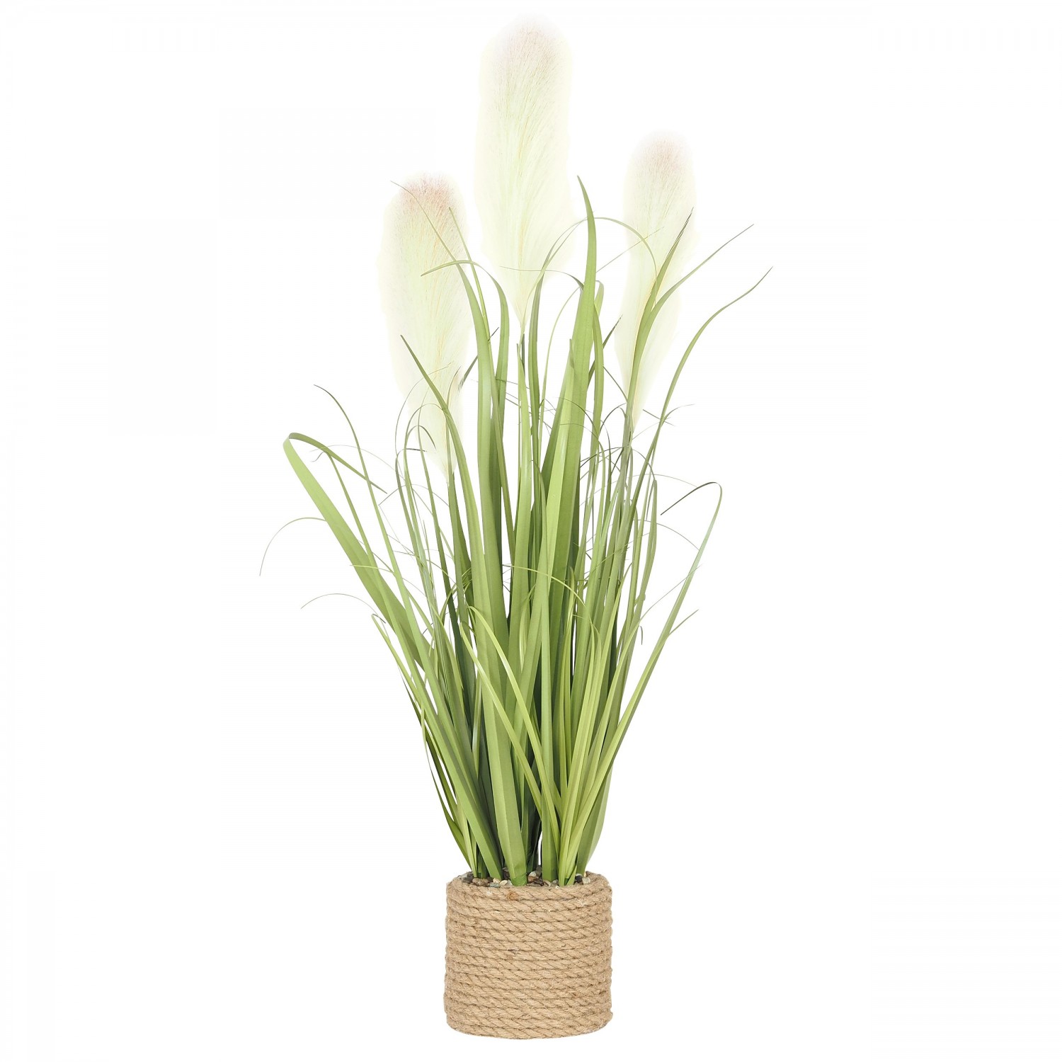 Graminées artificielles plumeaux blancs pot cordage 80cm Graminées artificielles plumeaux blancs pot cordage 80cm