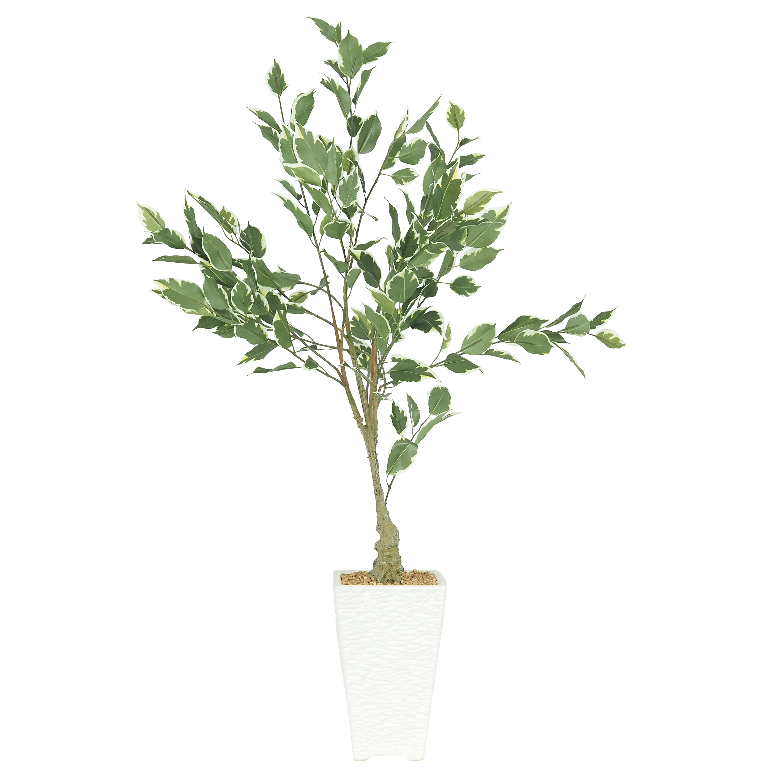 Ficus Artificiel, Pot Blanc, 175 Feuilles, H.98cm, Vert