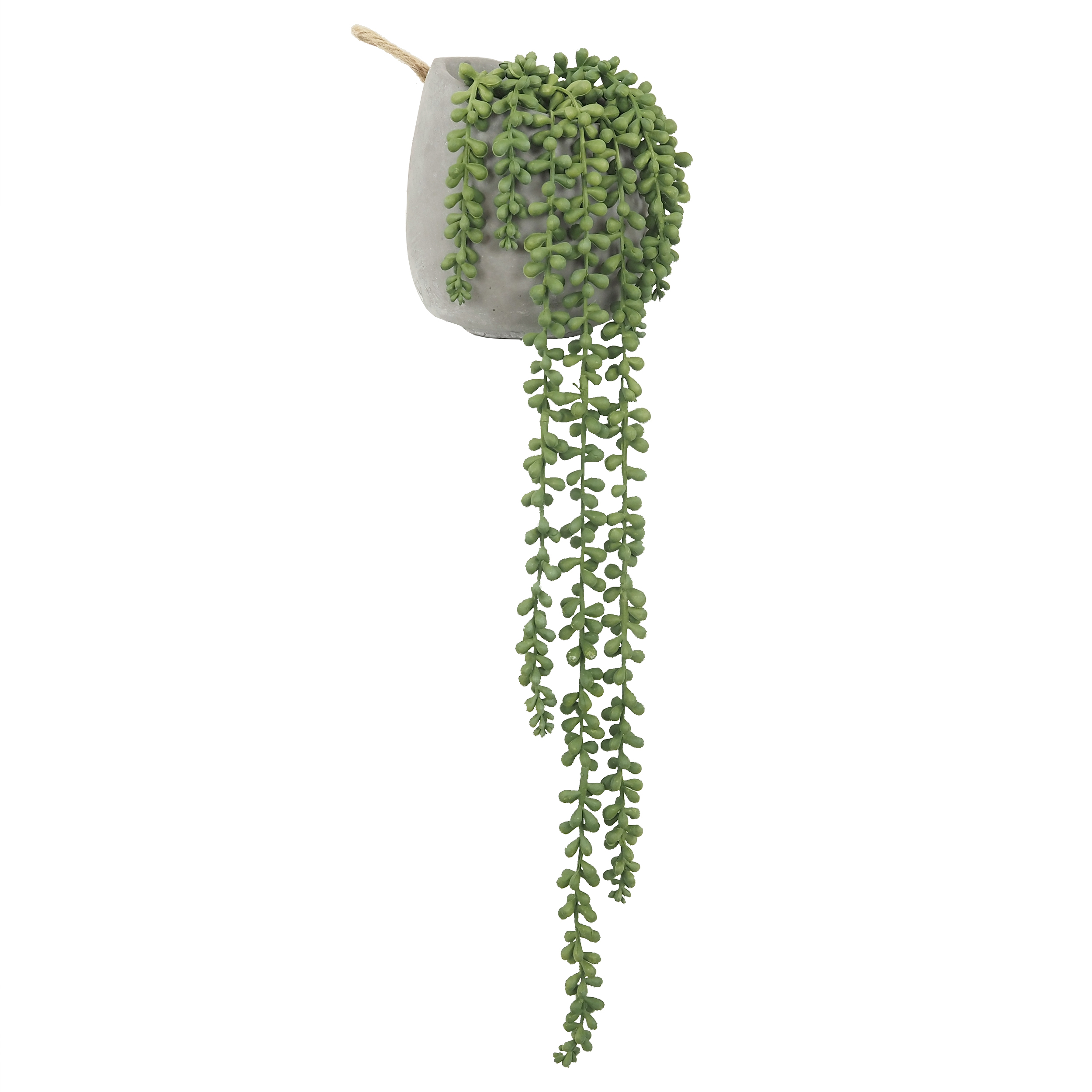 Succulentes Retombantes Artificielles, Pot Ciment, H.65cm