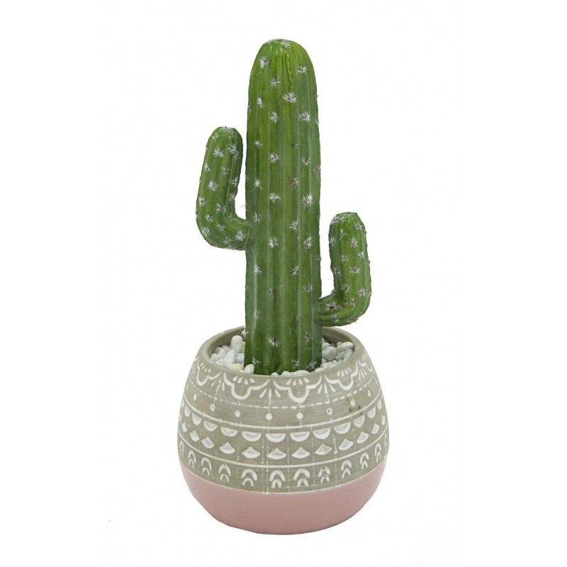 Cactus artificiel en pot mexicain ciment / rose 30cm Cactus artificiel en pot mexicain ciment / rose 30cm
