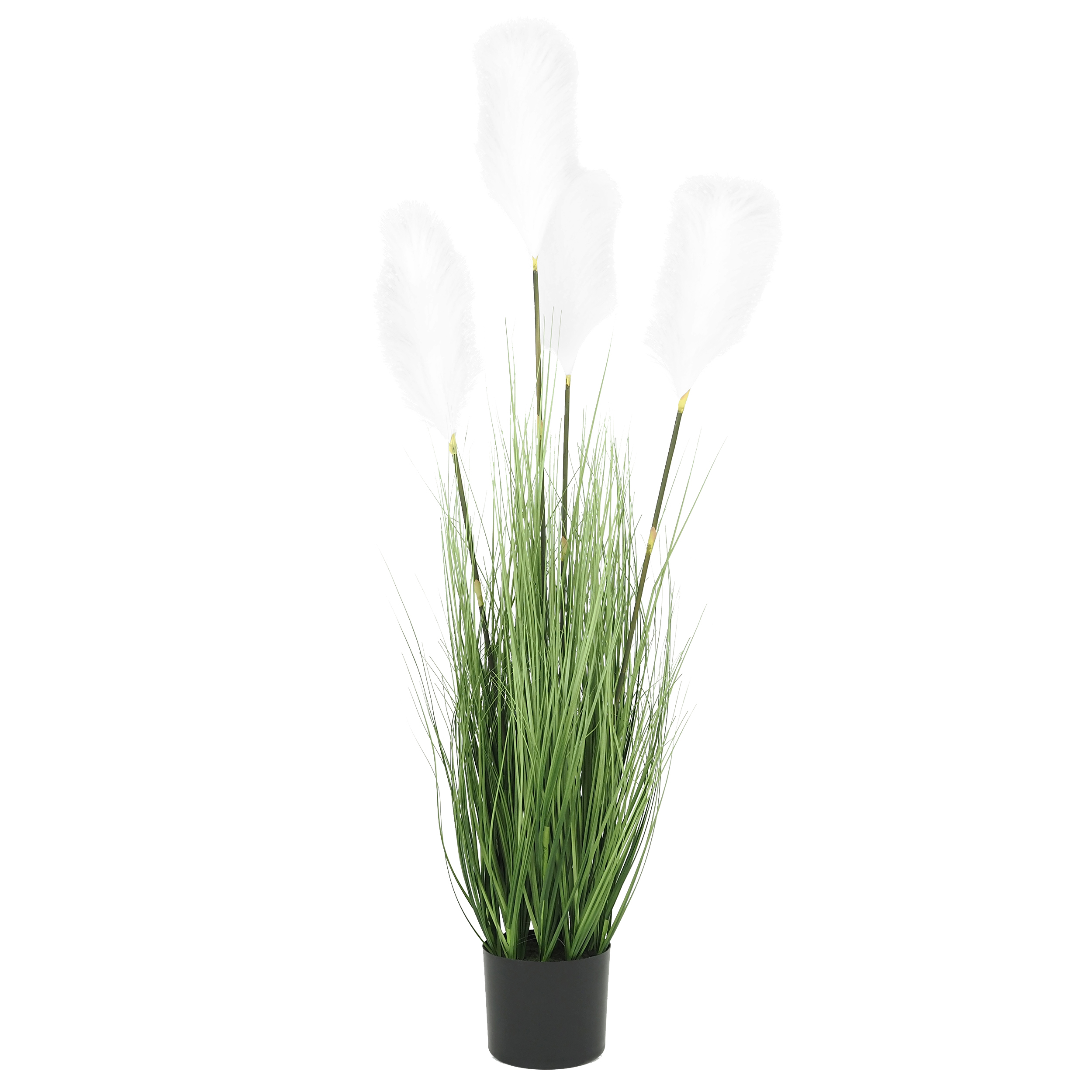 Graminées 4 plumeaux blancs artificiels pot noir 110cm Graminées 4 plumeaux blancs artificiels pot noir 110cm