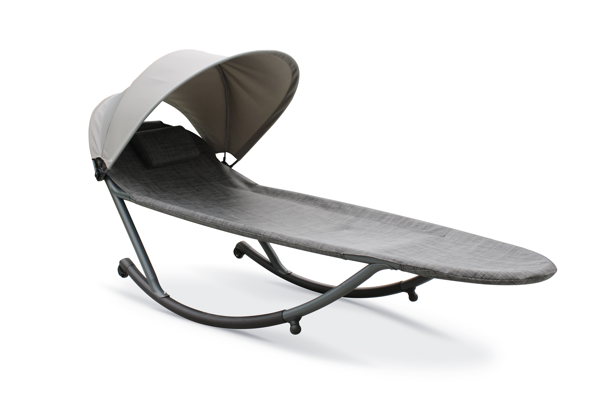 Chaise longue avec brise-soleil en en toile et acier gris anthracite Chaise longue avec brise-soleil en en toile et acier gris anthracite