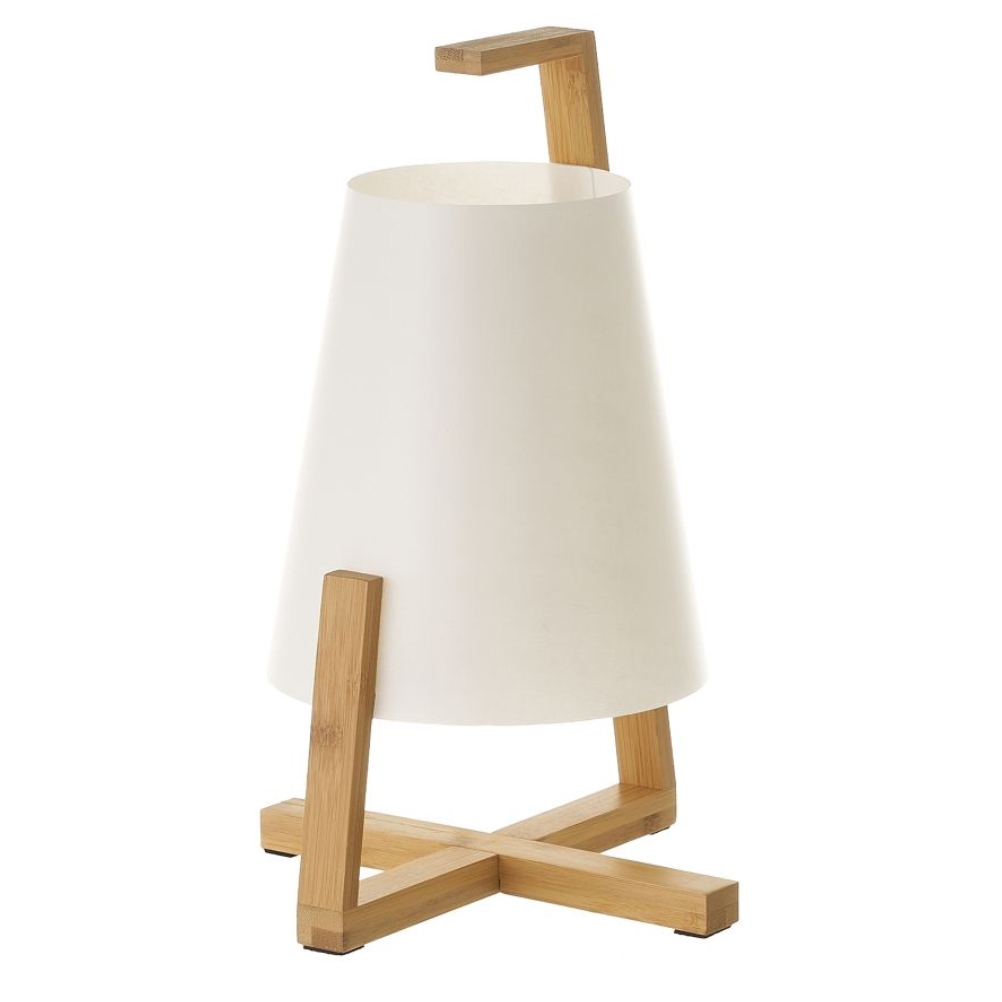 Lampe à poser en bambou et abat-jour blanc lanterne 21x21x32cm