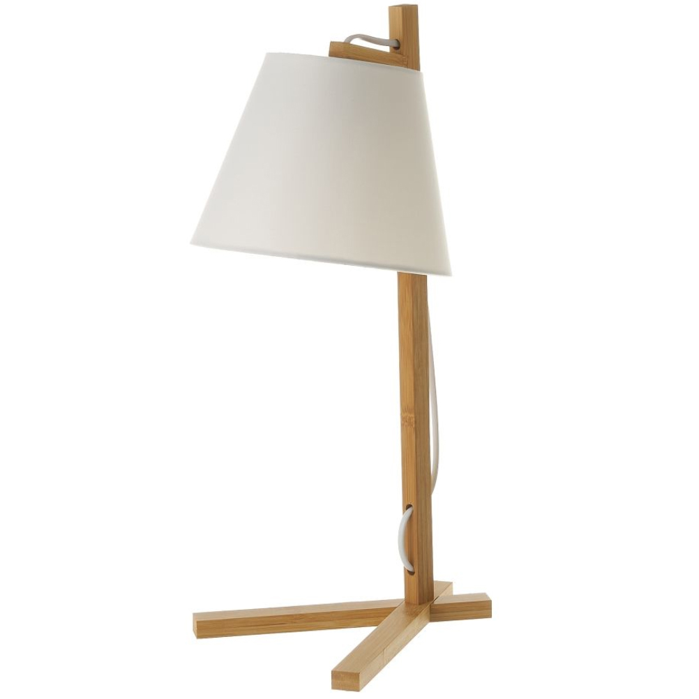 Lampe design à poser en bambou et abat-jour en tissu blanc H50cm