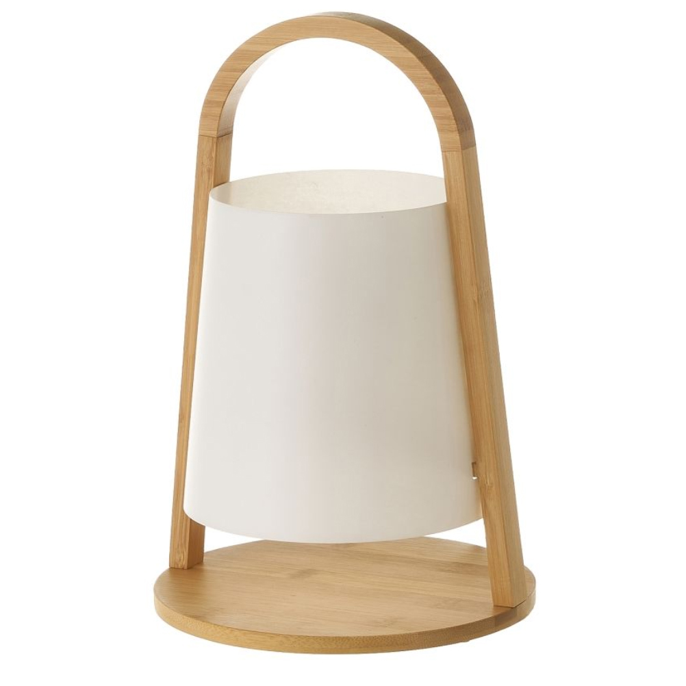 Petite lampe de table en bambou et abat-jour blanc H32cm