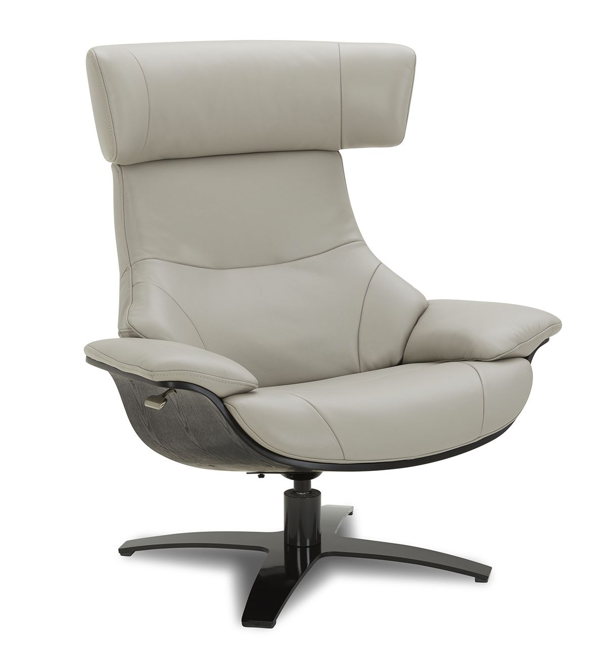 Fauteuil cuir gris et bois noir
