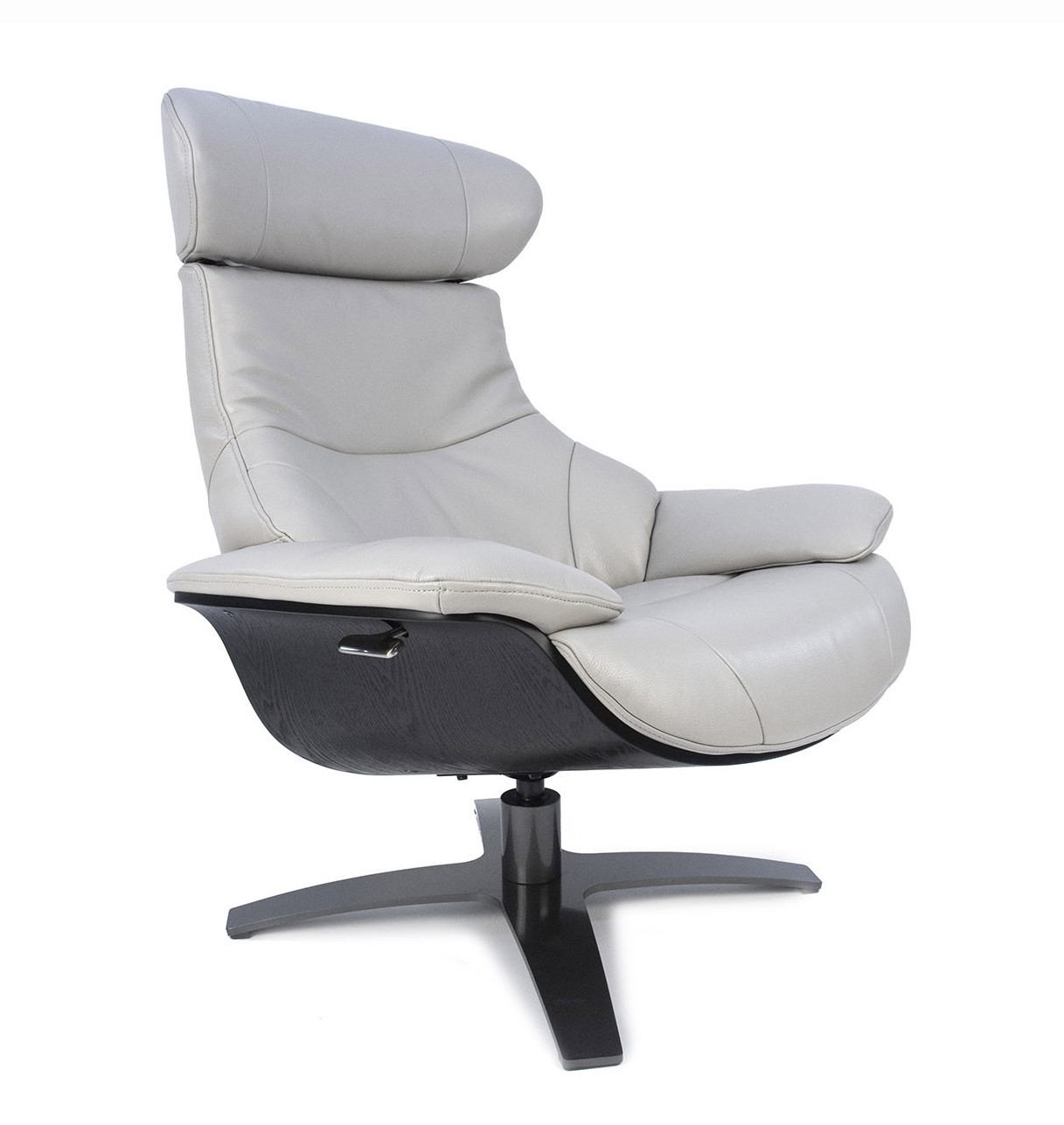 Fauteuil relax cuir gris et chêne noir