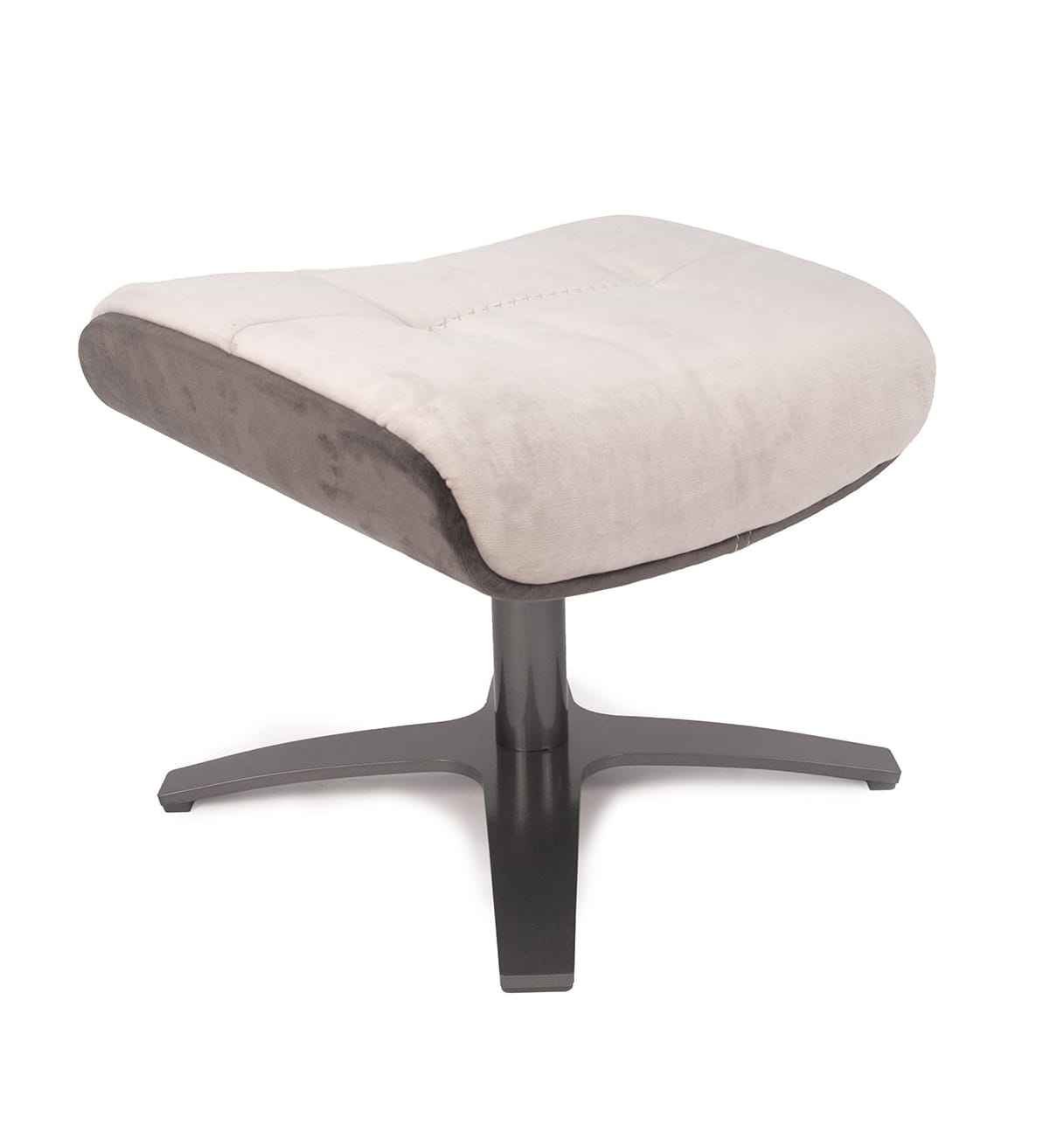 Repose-pieds velours beige et pieds acier gris anthracite
