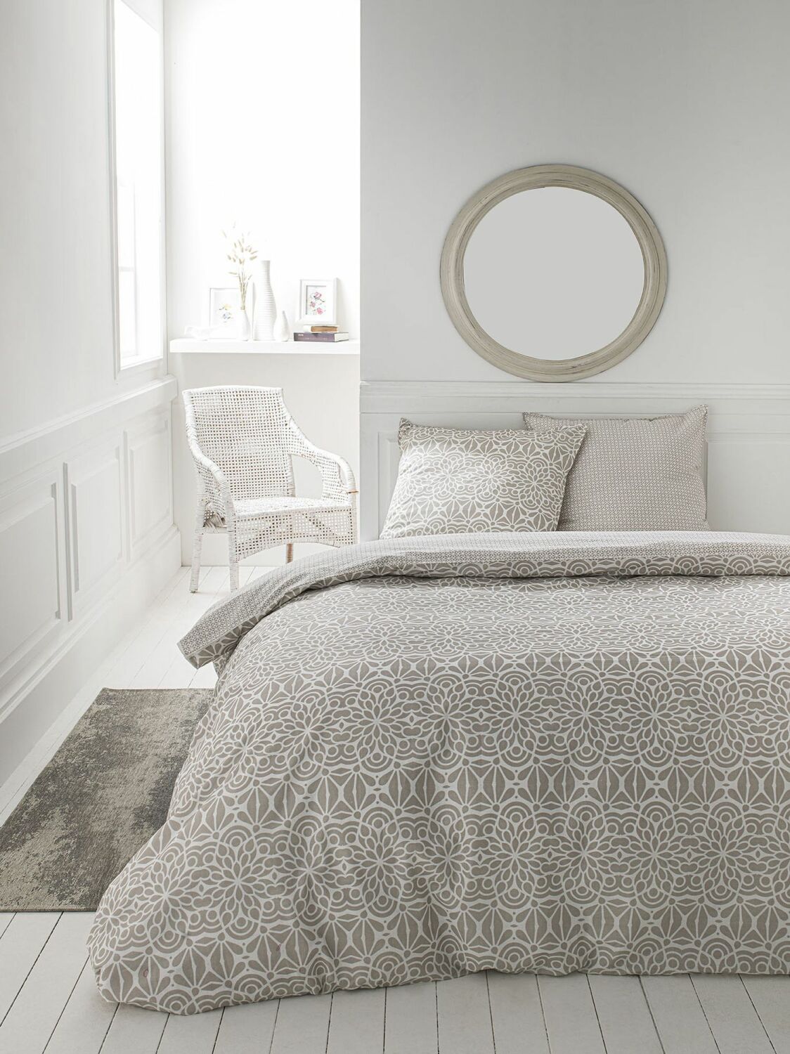Parure de housse de couette bouton coton beige 240x260 cm (photo) Parure de housse de couette bouton coton beige 240x260 cm