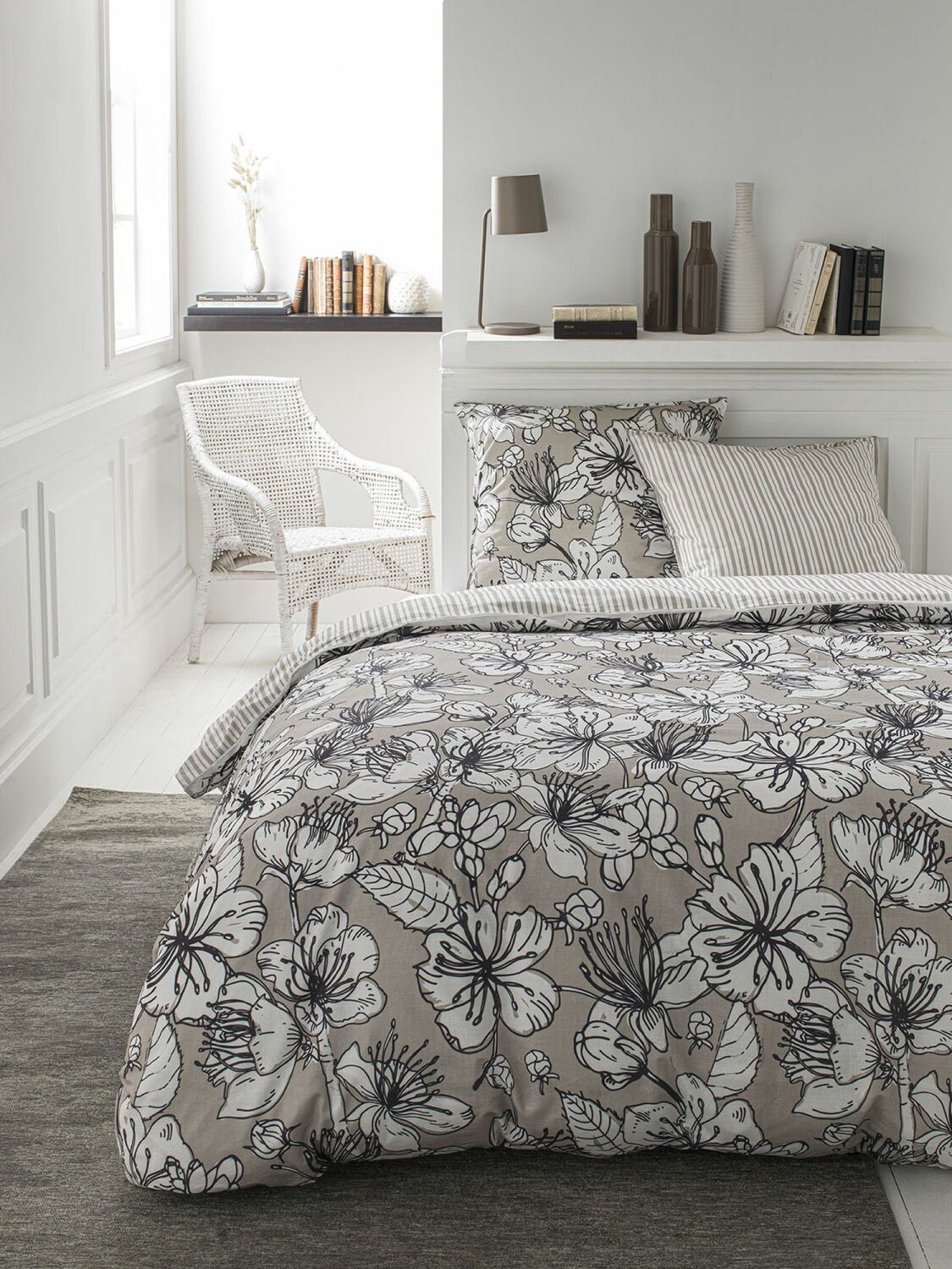 Parure de housse de couette bouton coton beige 220x240 cm (photo) Parure de housse de couette bouton coton beige 220x240 cm