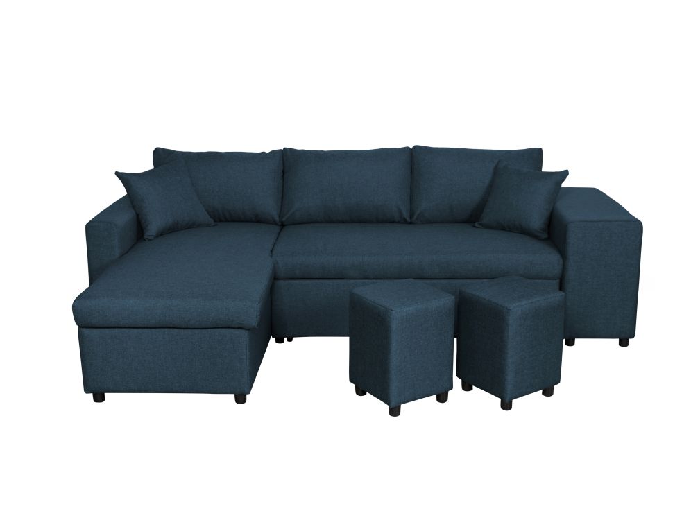 Canapé d'angle 3 places Bleu Tissu Moderne Grand