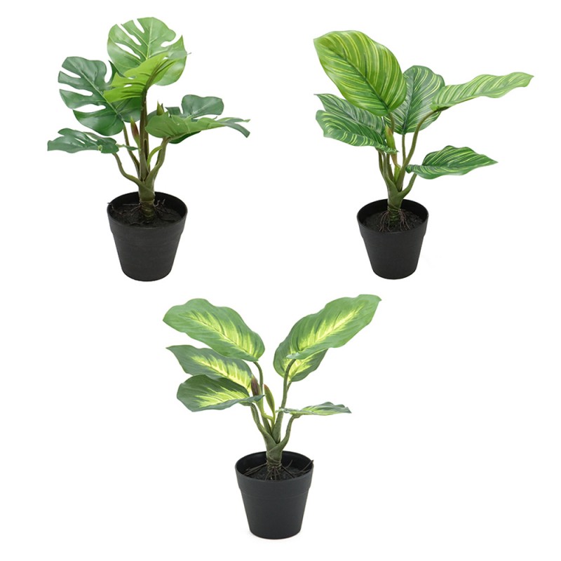 Lot de 3 plantes vertes tropicales artificielles toucher naturel 25cm