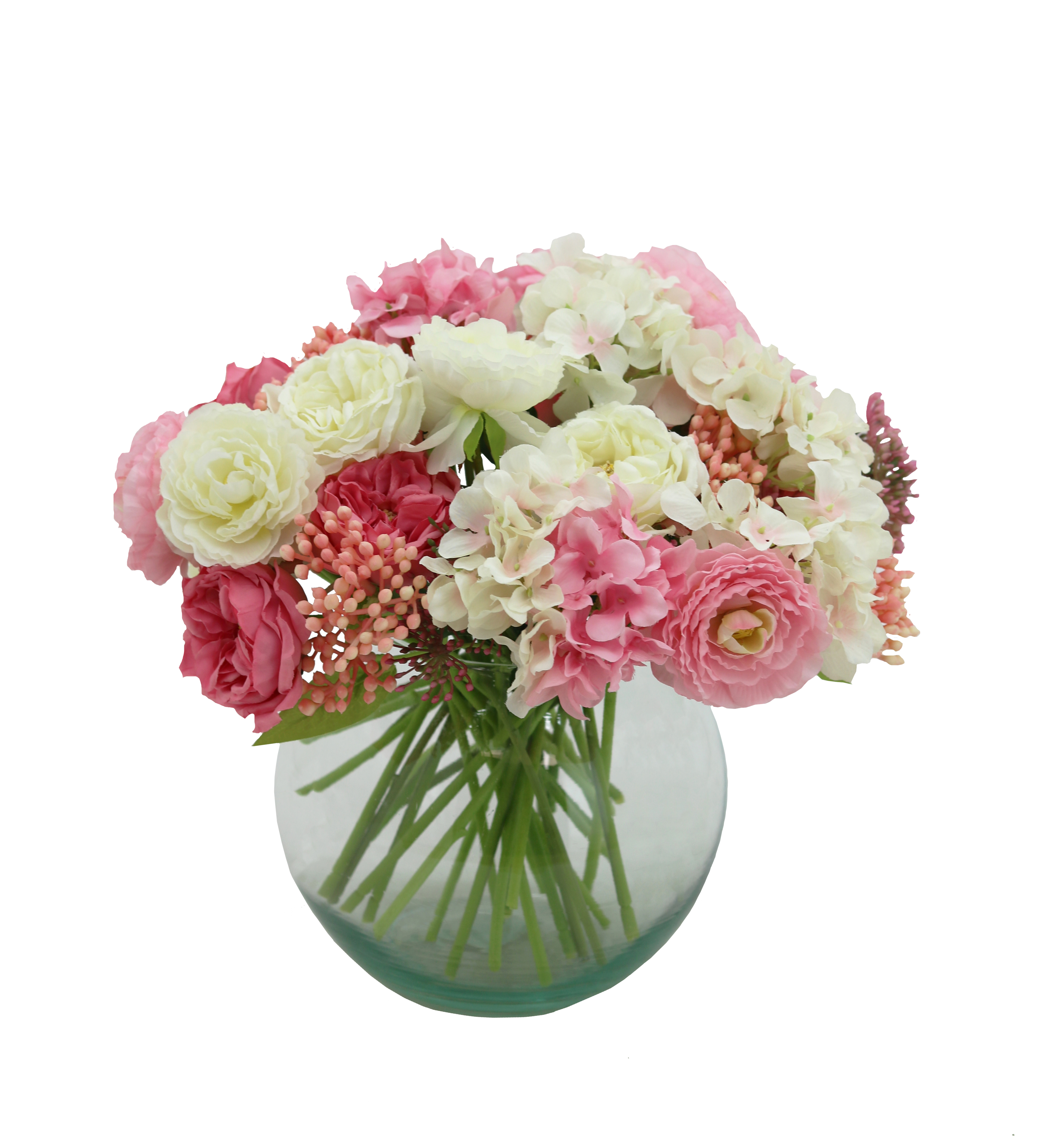 Bouquet champêtre artificiel de 36 tiges de fleurs blanches+roses 25cm Bouquet champêtre artificiel de 36 tiges de fleurs blanches+roses 25cm
