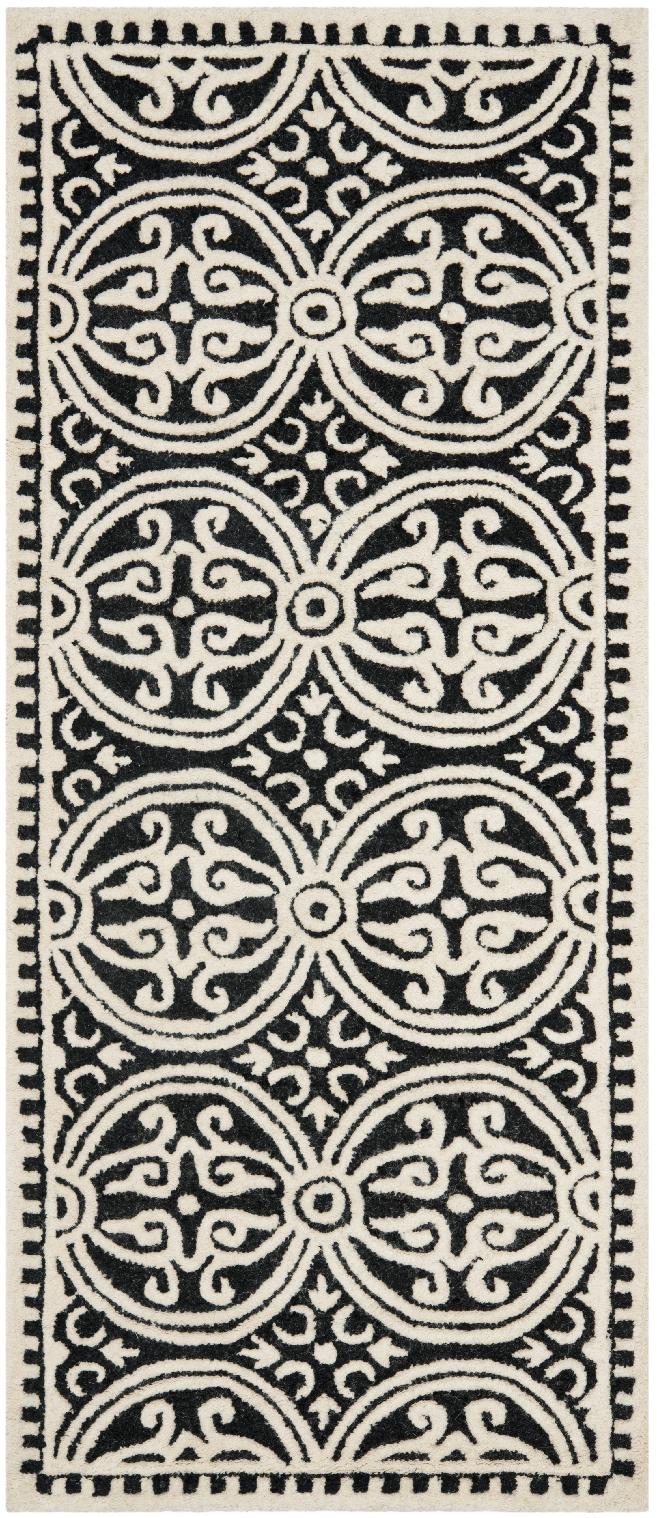 Tapis de salon interieur en noir & ivoire, 76 x 244 cm